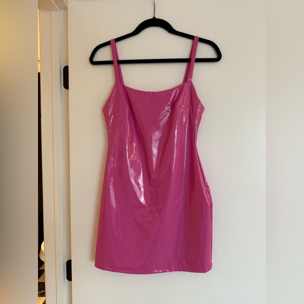 Barbie Pink Latex Mini Dress - size S - superdown